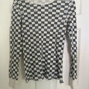 Vintage Y2KFox Black and White Checkered Long Sleeve Tee Sz L